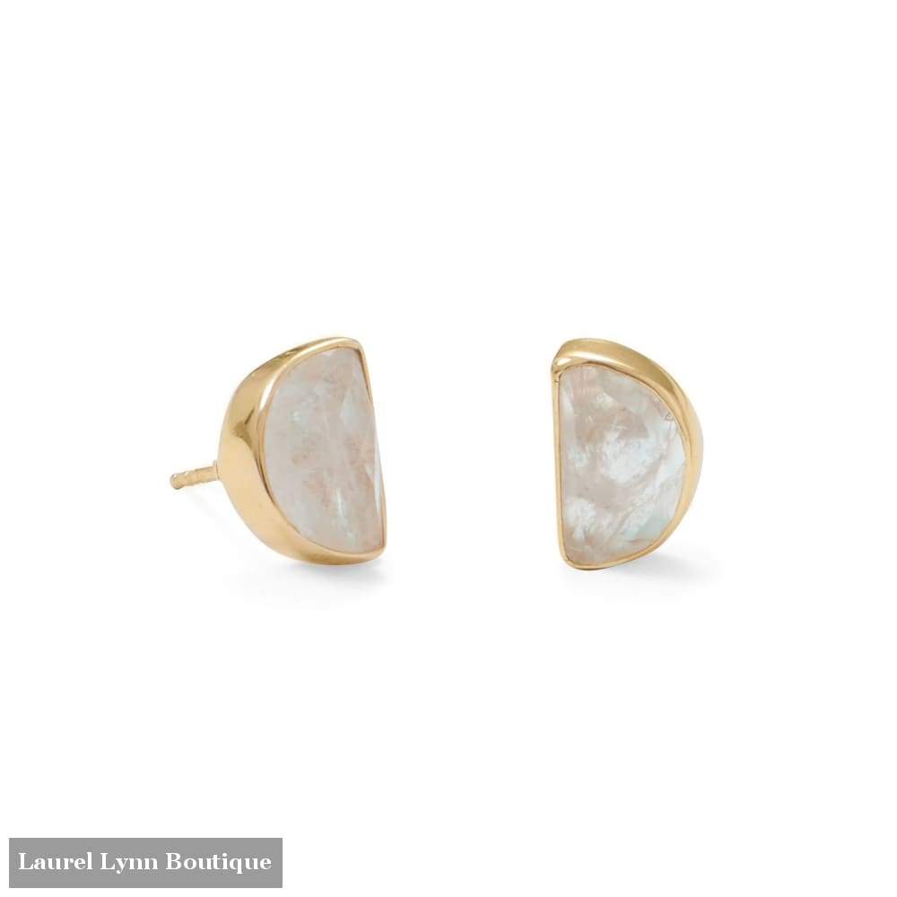 14 Karat Gold Plated Half Moon Rainbow Moonstone Post Earrings - 66339 - Laurel Lynn Collection - Blairs Jewelry & Gifts