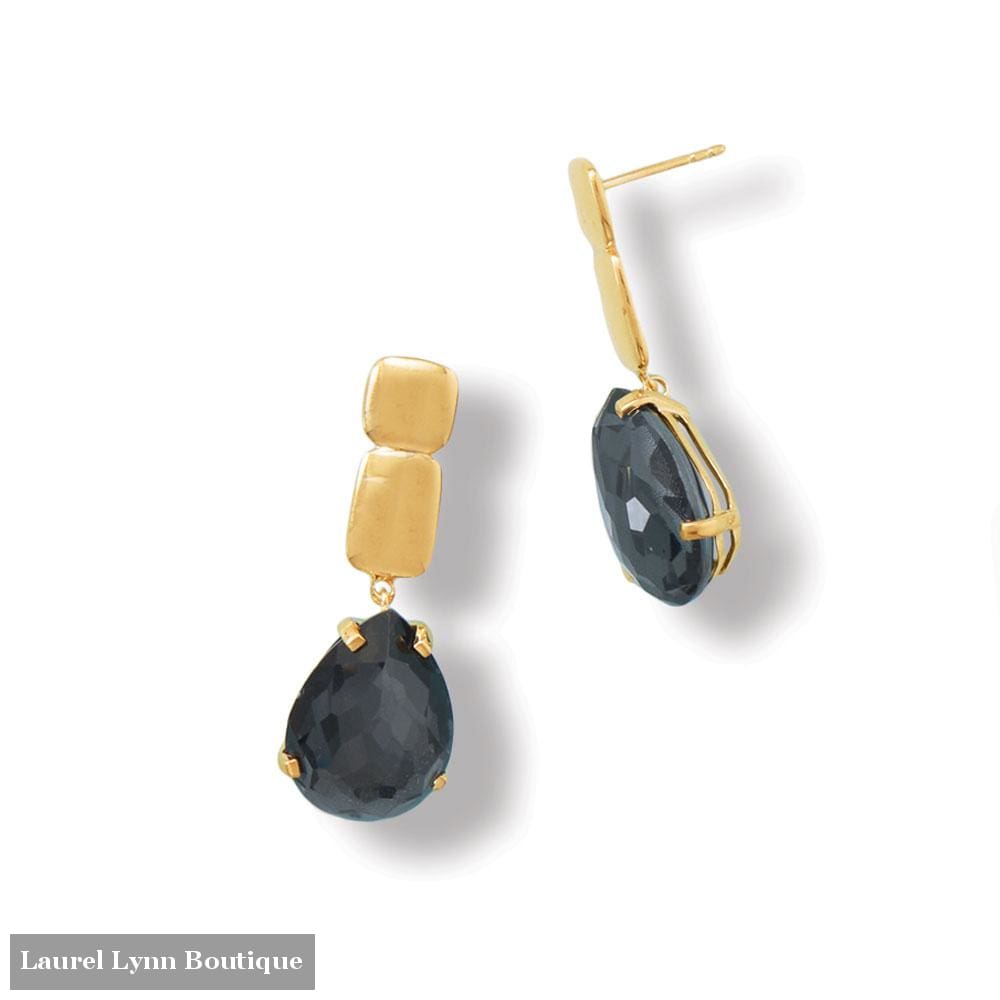 14 Karat Gold Plated Hematite and Quartz Drop Earrings - 66762 - Liliana Skye