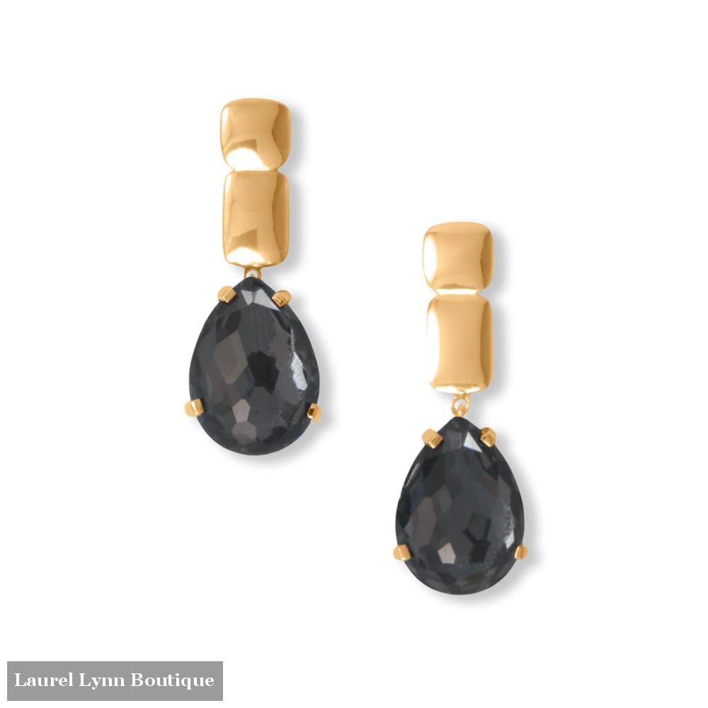 14 Karat Gold Plated Hematite and Quartz Drop Earrings - 66762 - Liliana Skye