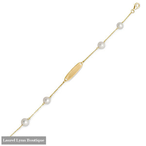 14 Karat Gold Plated ID Bracelet with White Cultured Freshwater Pearls - 23576 - Liliana Skye