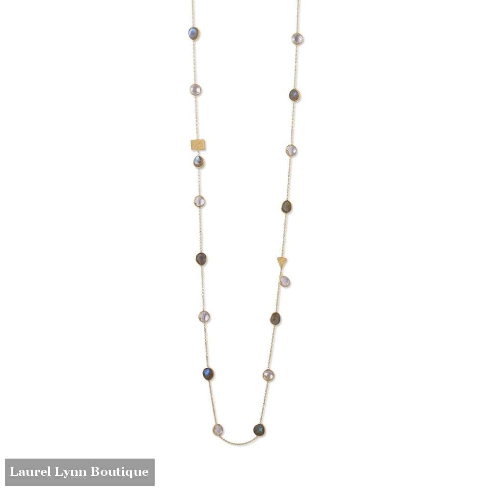 14 Karat Gold Plated Labradorite And Clear Quartz Endless Necklace - Laurel Lynn Collection - Blairs Jewelry & Gifts