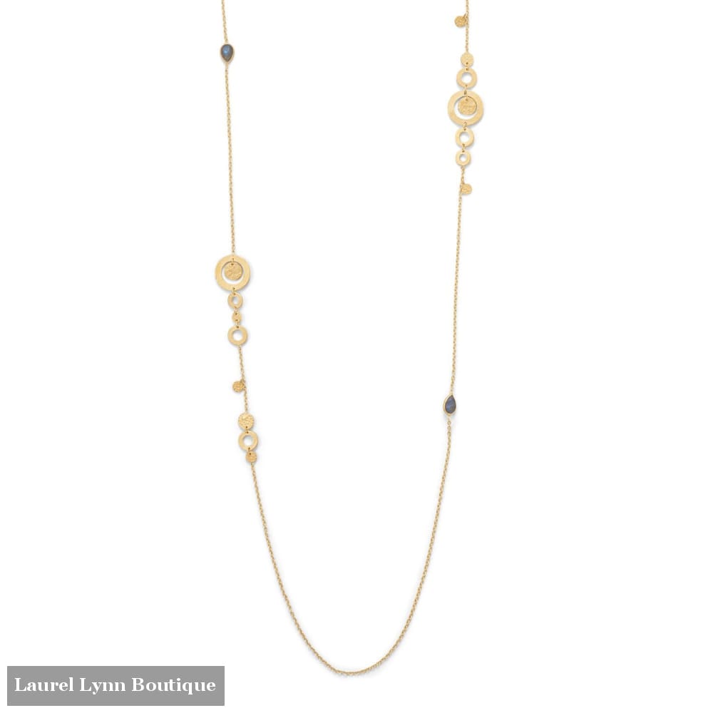 14 Karat Gold Plated Labradorite and Hammered/Brushed Disk Necklace - 34263 - Liliana Skye