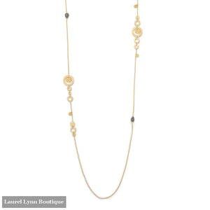 14 Karat Gold Plated Labradorite and Hammered/Brushed Disk Necklace - 34263 - Liliana Skye