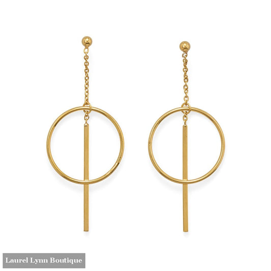 14 Karat Gold Plated Long Bar w/Circle Post Earrings - 66437 - Liliana Skye