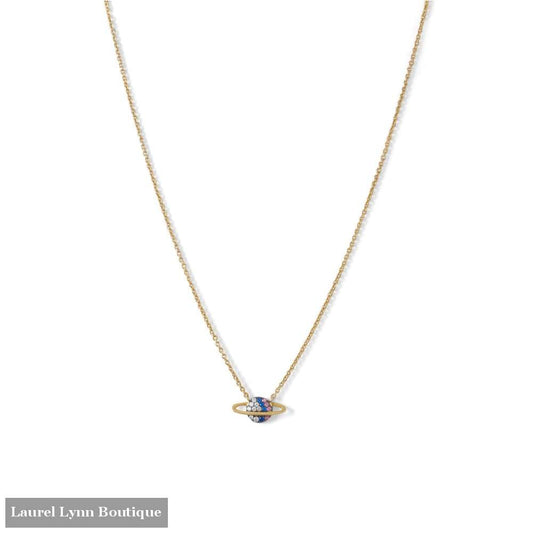 14 Karat Gold Plated Mini Cz Planet Necklace - Laurel Lynn Collection - Blairs Jewelry & Gifts