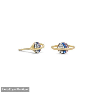 14 Karat Gold Plated Mini Cz Planet Studs - Laurel Lynn Collection - Blairs Jewelry & Gifts