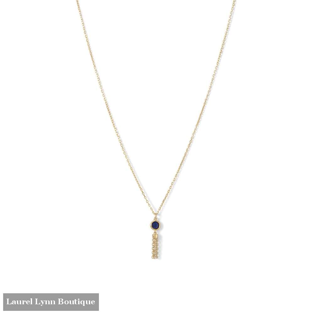 14 Karat Gold Plated Mini Lapis And Tassel Necklace - Liliana Skye - Blairs Jewelry & Gifts