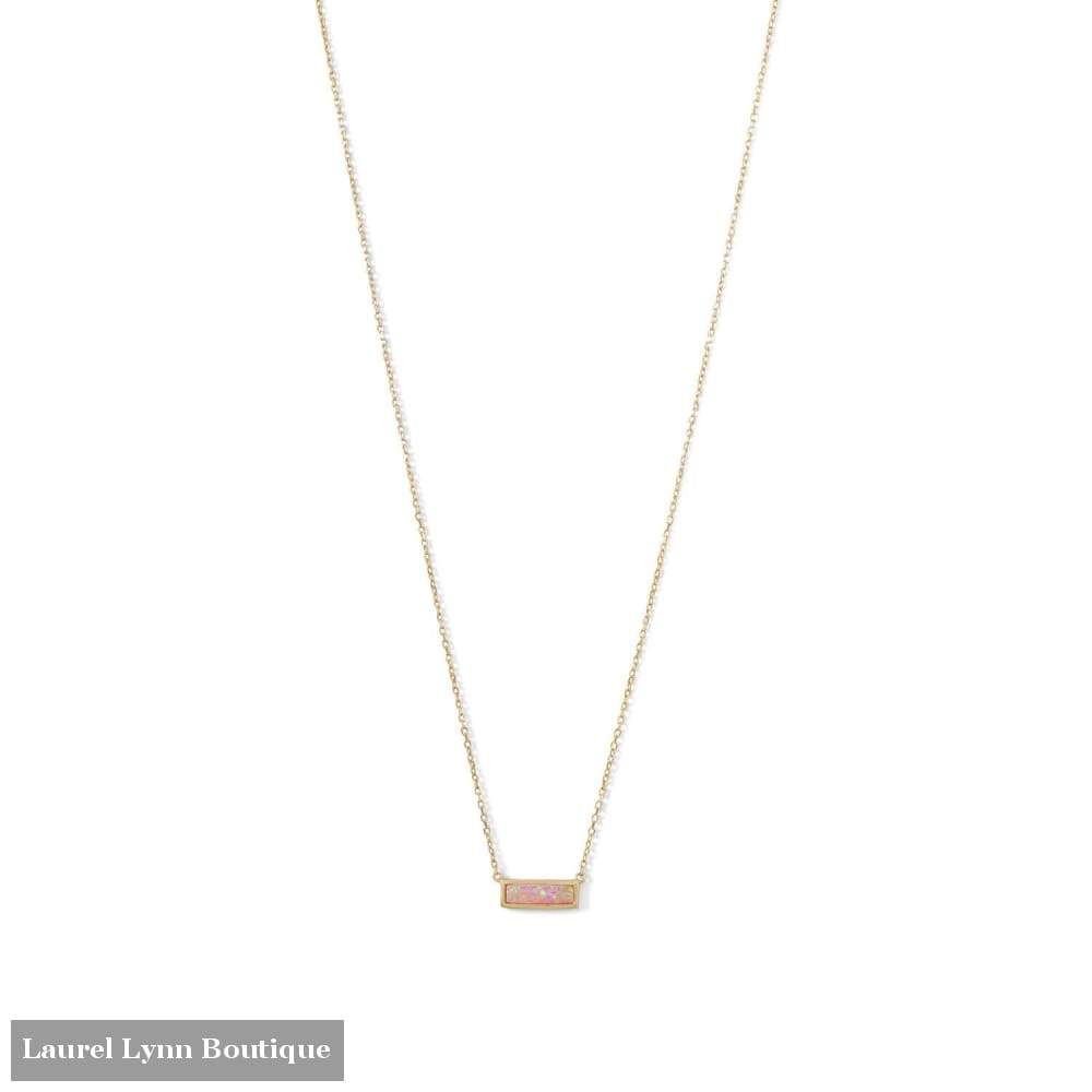 14 Karat Gold Plated Mini Synthetic Pink Opal Bar Necklace - Laurel Lynn Collection - Blairs Jewelry & Gifts