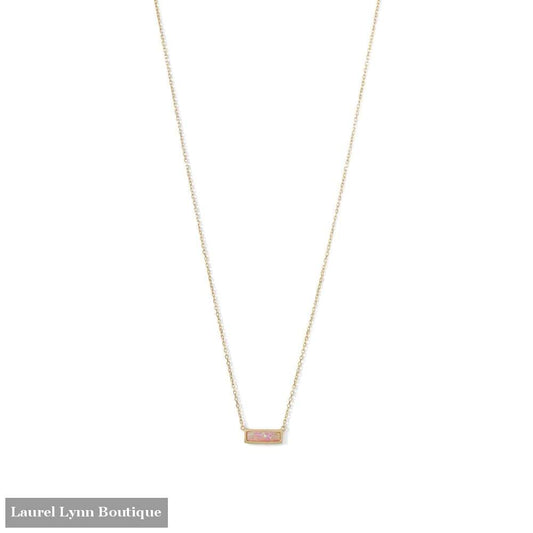 14 Karat Gold Plated Mini Synthetic Pink Opal Bar Necklace - Laurel Lynn Collection - Blairs Jewelry & Gifts