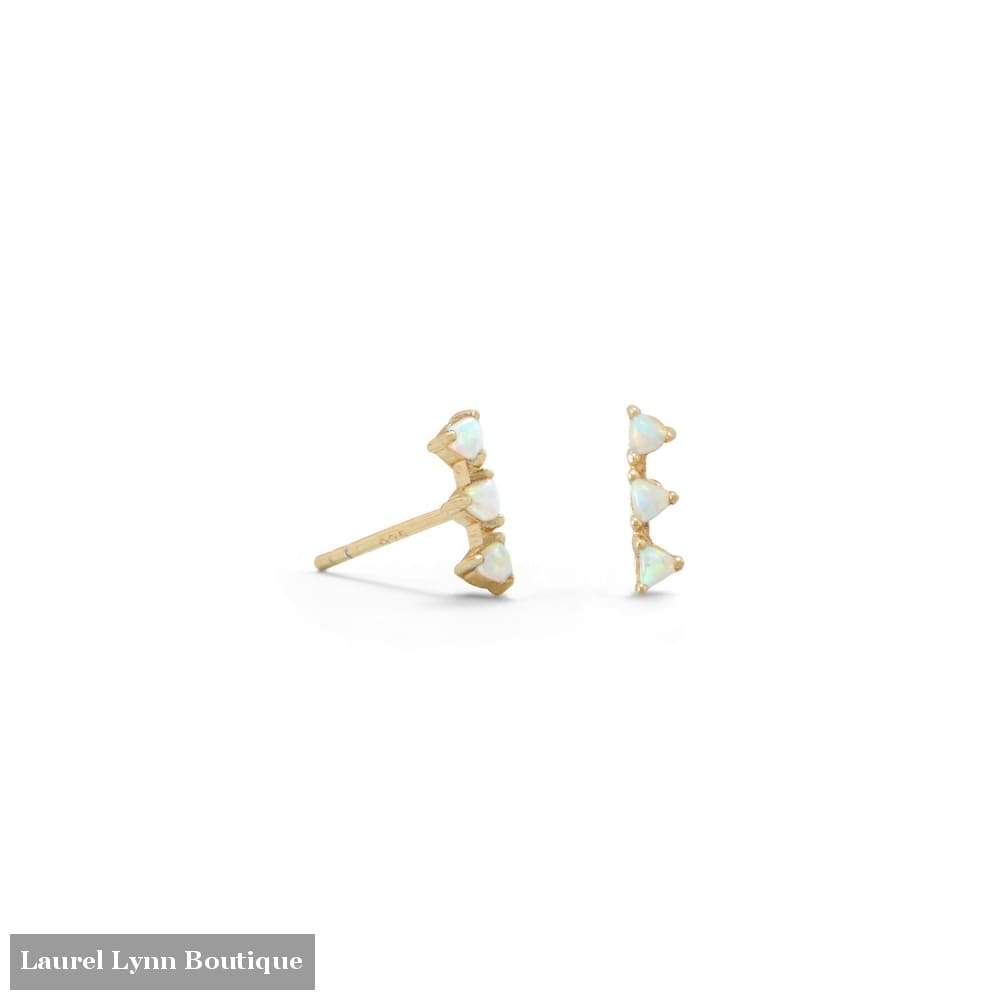 14 Karat Gold Plated Mini Triangle Synthetic White Opal Studs - Liliana Skye - Blairs Jewelry & Gifts