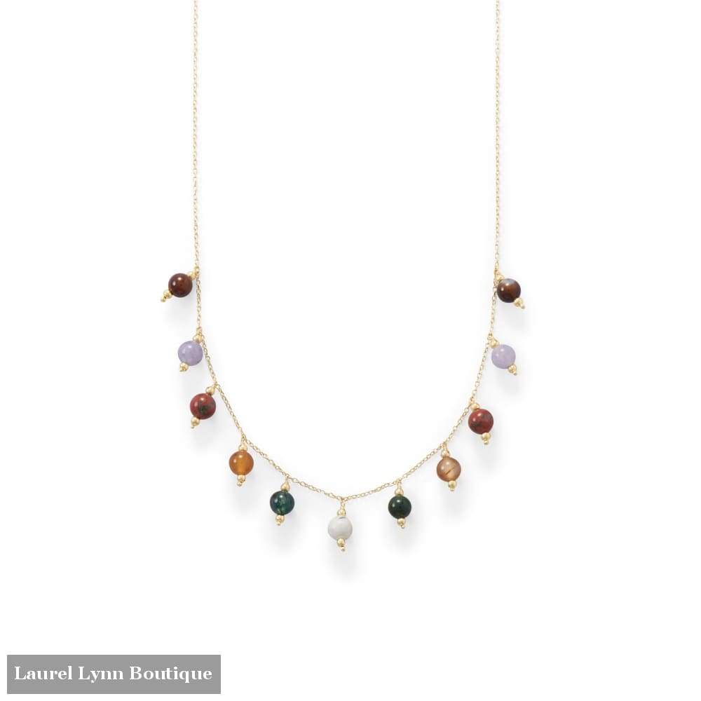 14 Karat Gold Plated Multi Stone Charm Necklace - Laurel Lynn Collection - Blairs Jewelry & Gifts