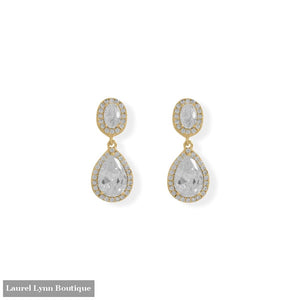 14 Karat Gold Plated Oval and Pear CZ Drop Earrings - 66504 - Liliana Skye