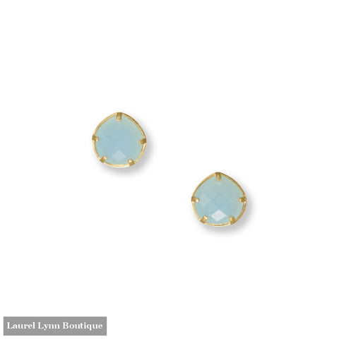 14 Karat Gold Plated Pear Chalcedony Stud Earrings - 66774 - Liliana Skye