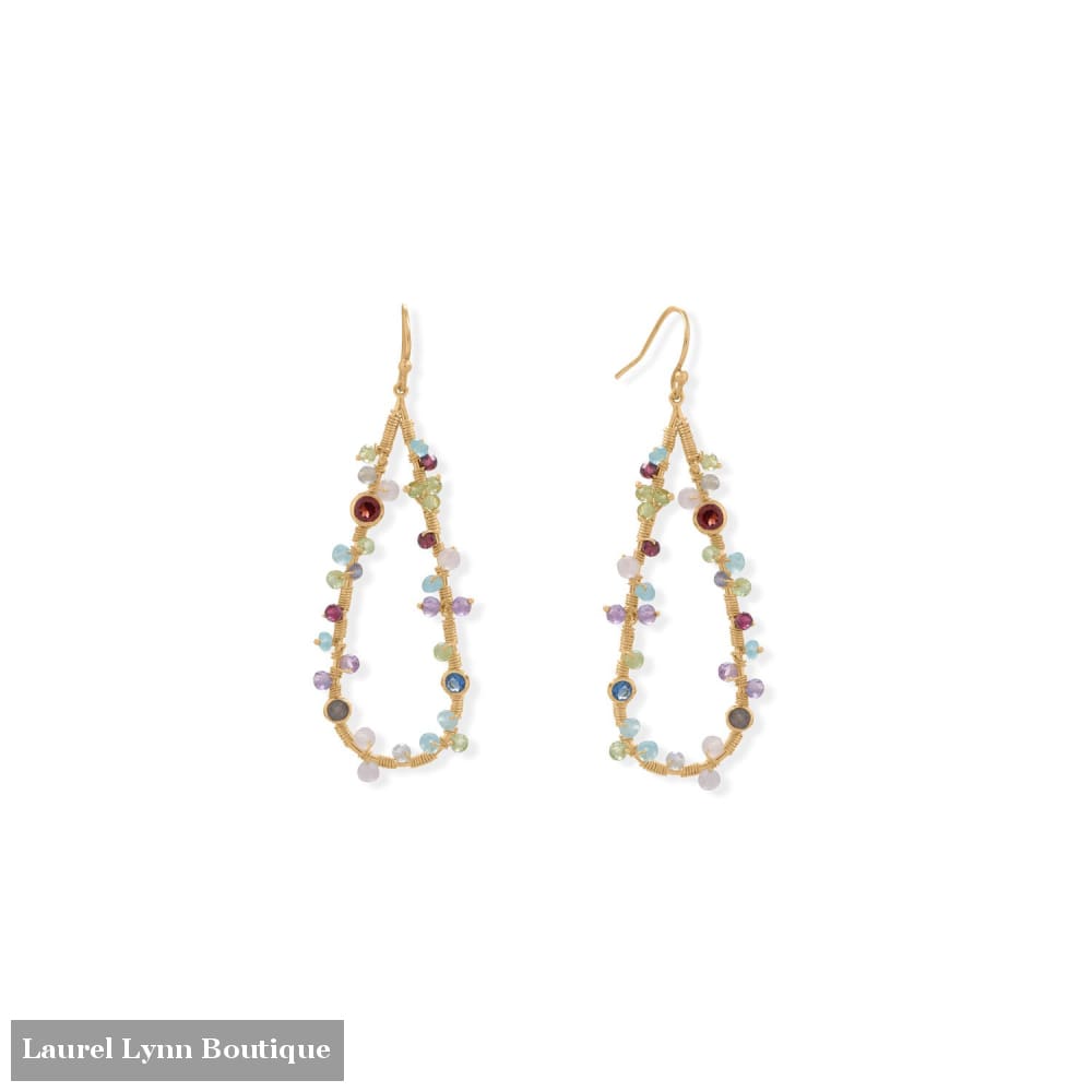 14 Karat Gold Plated Pear Shaped Beaded Stone Earrings - 66589 - Liliana Skye