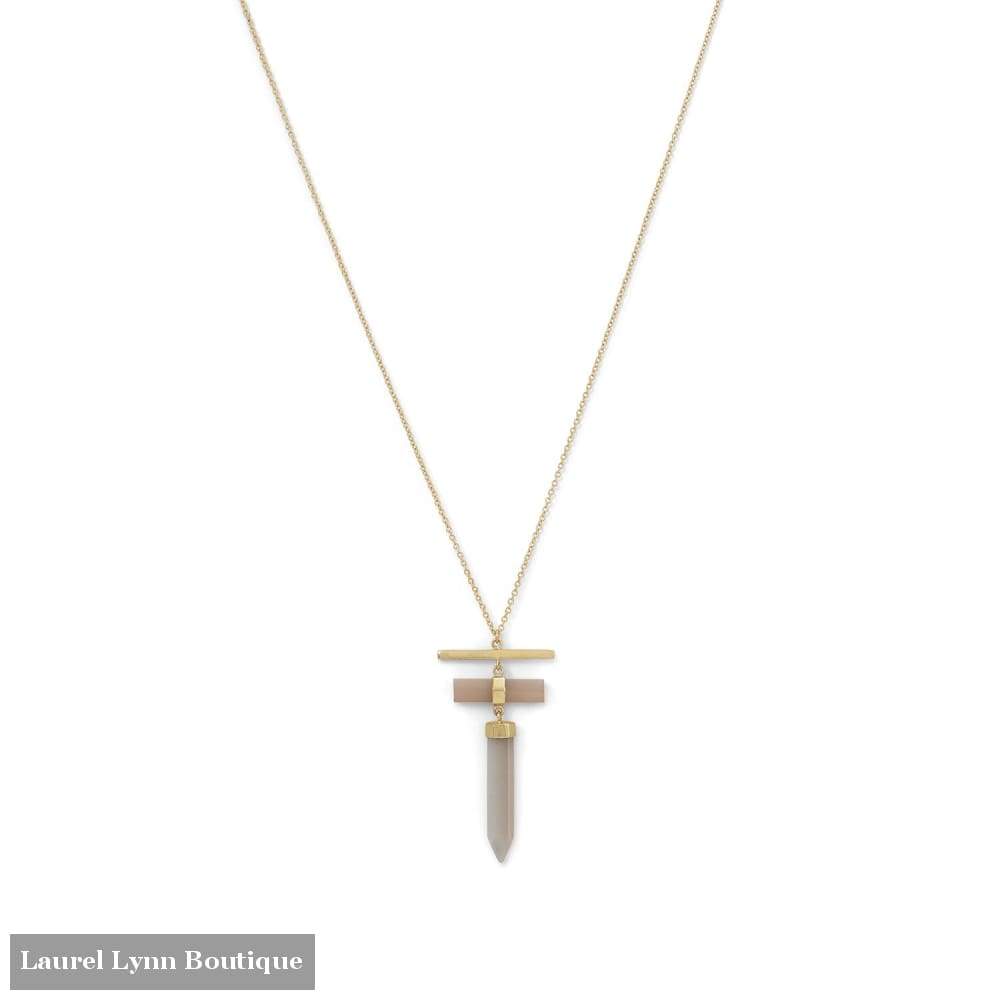 14 Karat Gold Plated Pencil Cut Gray Moonstone Drop Necklace - Laurel Lynn Collection - Blairs Jewelry & Gifts