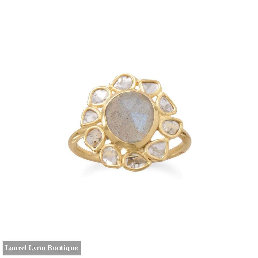 14 Karat Gold Plated Polki Diamond And Labradorite Ring - Laurel Lynn Collection - Blairs Jewelry & Gifts
