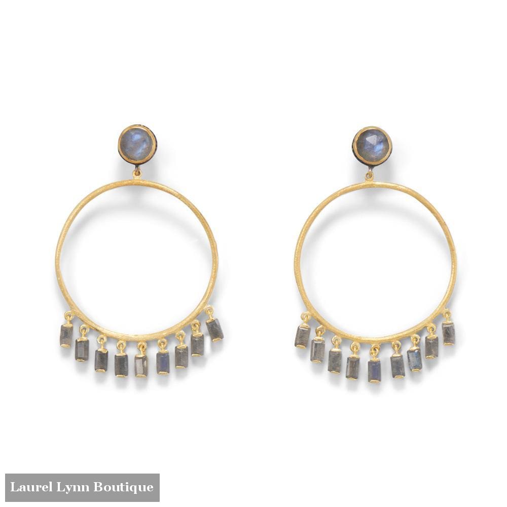 14 Karat Gold Plated Post Hoop Earrings with Dangling Labradorite - 66416 - Liliana Skye