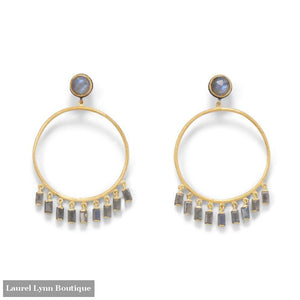 14 Karat Gold Plated Post Hoop Earrings with Dangling Labradorite - 66416 - Liliana Skye