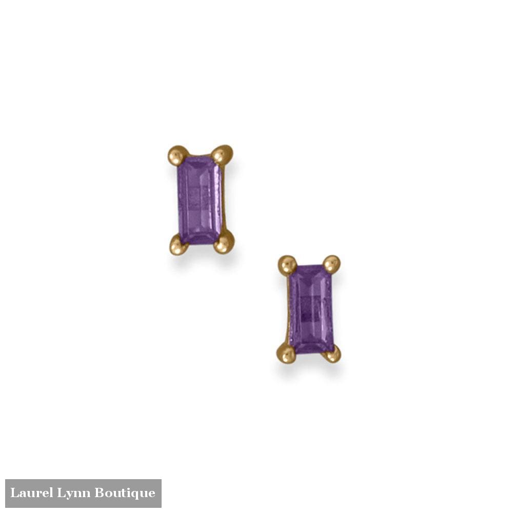 14 Karat Gold Plated Purple Baguette CZ Earrings - 66768 - Liliana Skye