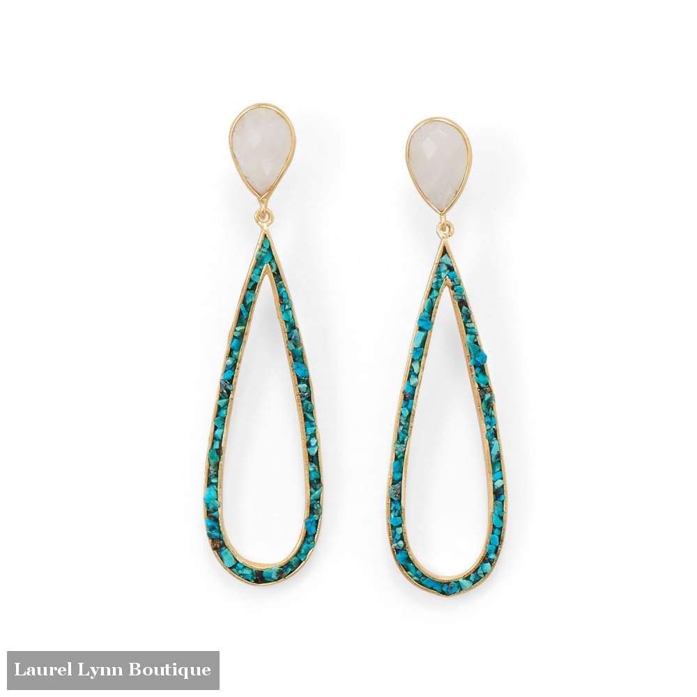 14 Karat Gold Plated Rainbow Moonstone And Turquoise Chip Post Earrings - Laurel Lynn Collection - Blairs Jewelry & Gifts