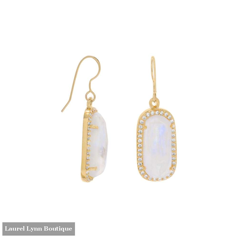14 Karat Gold Plated Rainbow Moonstone With Cz Edge Earrings - Laurel Lynn Collection - Blairs Jewelry & Gifts