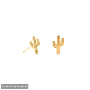 14 Karat Gold Plated Small Saguaro Cactus Stud Earrings - 66770 - Liliana Skye