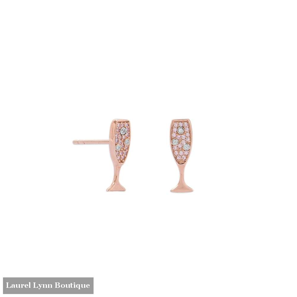 14 Karat Rose Gold Plated Cz Champagne Glass Stud Earrings - Laurel Lynn Collection - Blairs Jewelry & Gifts