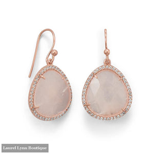 14K Rose Gold Plated Rose Quartz and CZ Earrings - 66415 - Liliana Skye