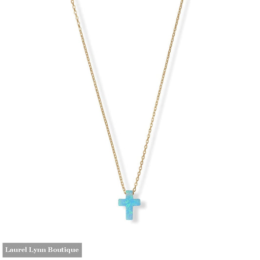 16 + 2 14 Karat Gold Plated Synthetic Opal Cross Necklace - 34395 - Liliana Skye