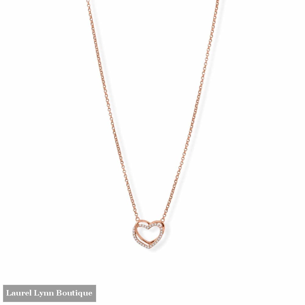 16 + 2 14 Karat Rose Gold Plated CZ Double Heart Necklace - 34453 - Liliana Skye