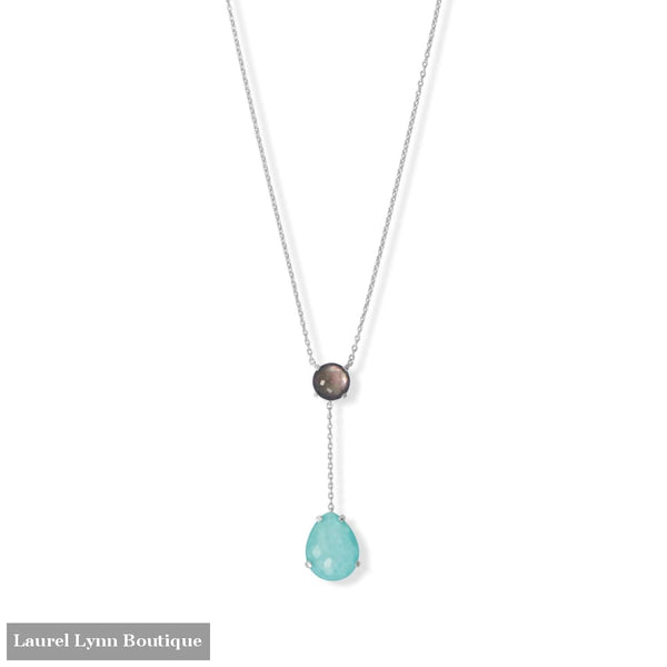 16 + 2 Rhodium Plated Black Mother of Pearl and Turquoise Drop Necklace - 34441 - Liliana Skye