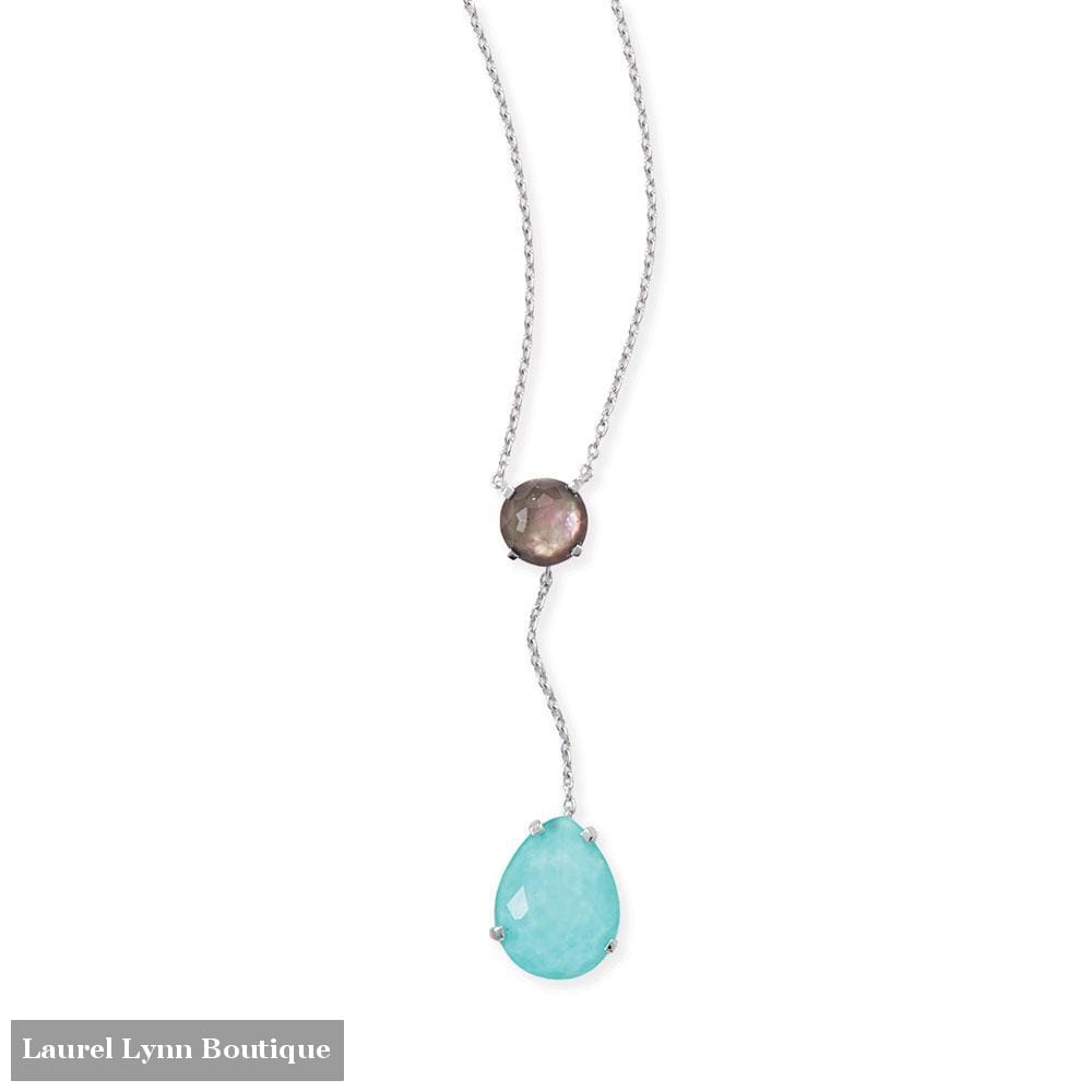 16 + 2 Rhodium Plated Black Mother of Pearl and Turquoise Drop Necklace - 34441 - Liliana Skye