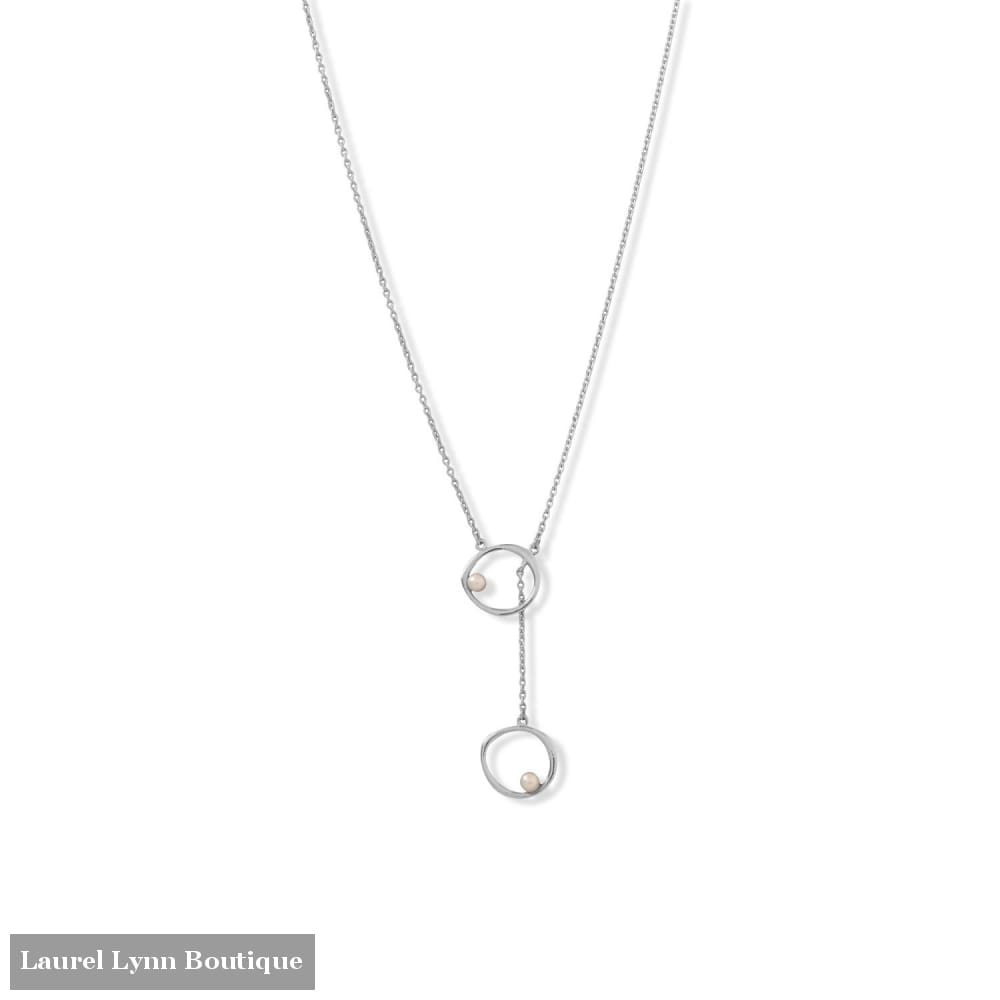 16 + 2 Rhodium Plated Open Circle and Pearl Drop Necklace - 34381 - Liliana Skye