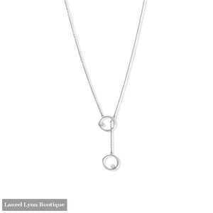16 + 2 Rhodium Plated Open Circle and Pearl Drop Necklace - 34381 - Liliana Skye