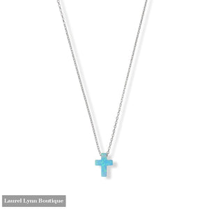 16 + 2 Rhodium Plated Synthetic Opal Cross Necklace - 34397 - Liliana Skye