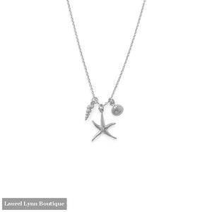 16 Rhodium Plated Starfish and Shells Charm Necklace - 34348 - Liliana Skye