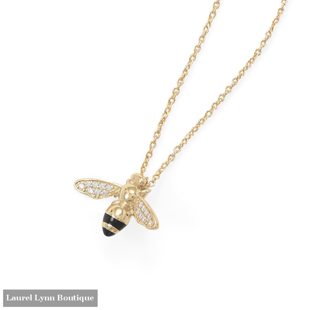 16+2 14 Karat Gold Plated Signity CZ Bee Necklace - 34274 - Liliana Skye