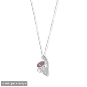 18 Rainbow Moonstone Cultured Freshwater Pearl and Pink Chalcedony Necklace - 34408 - Liliana Skye