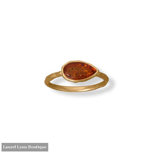 24 Karat Gold Plated Pear Amber Ring - 83918-9 - Liliana Skye
