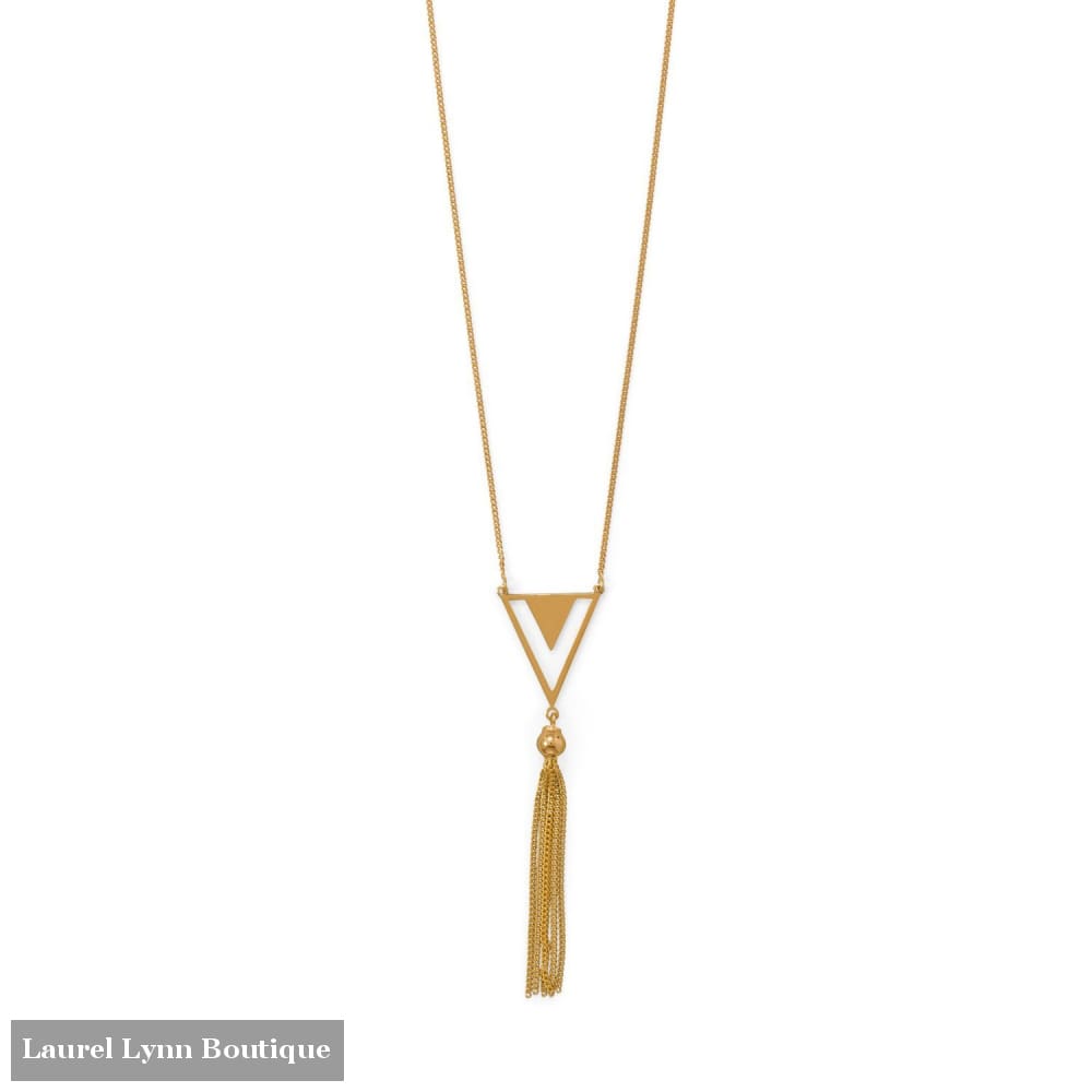 32+2 14 Karat Gold Plated Triangle and Tassel Necklace - 34313 - Liliana Skye