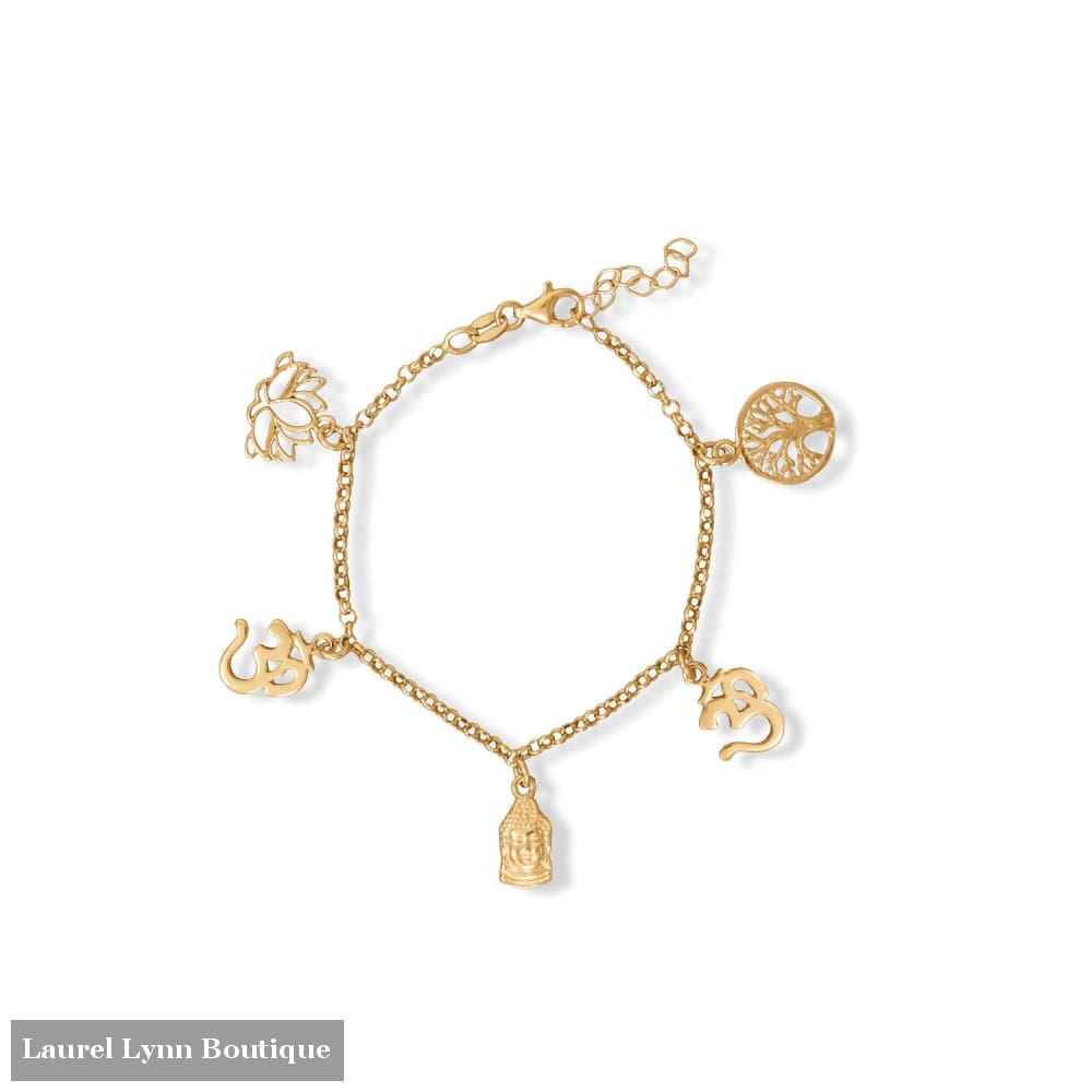 6.5 + 1 14 Karat Gold Plated Om Charm Bracelet - 23624 - Liliana Skye