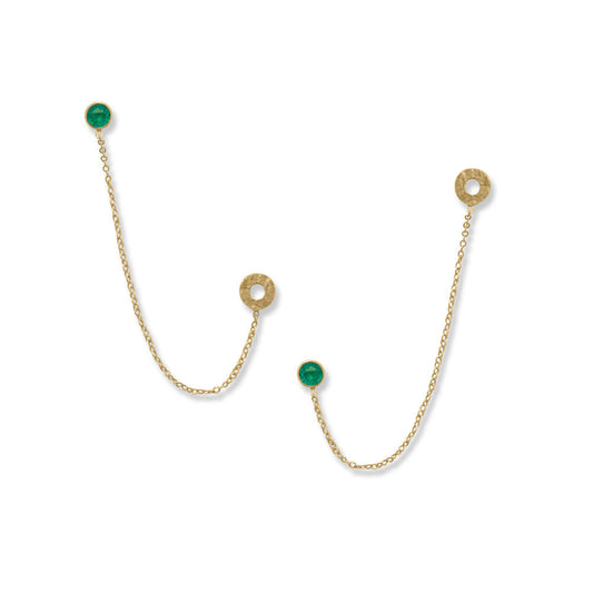 14 Karat Gold Plated Green Glass Double Post Earrings