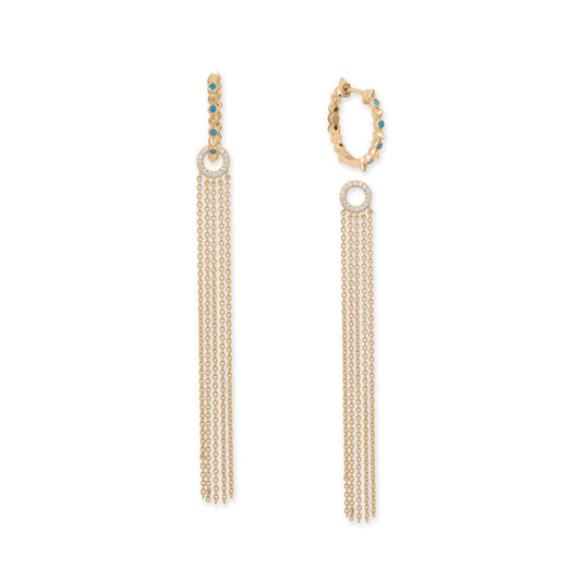 14 Karat Gold Plated Synthetic Turquoise Spike Hoop and Fringe Earrings