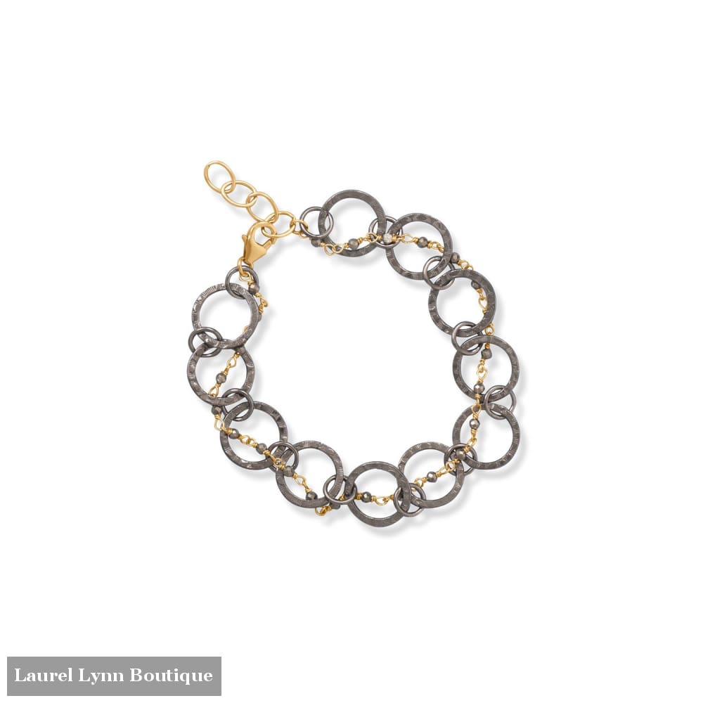 7.5 + 1 Pyrite Beaded and Gun Metal Hammered Link Bracelet - LE1305 - Liliana Skye