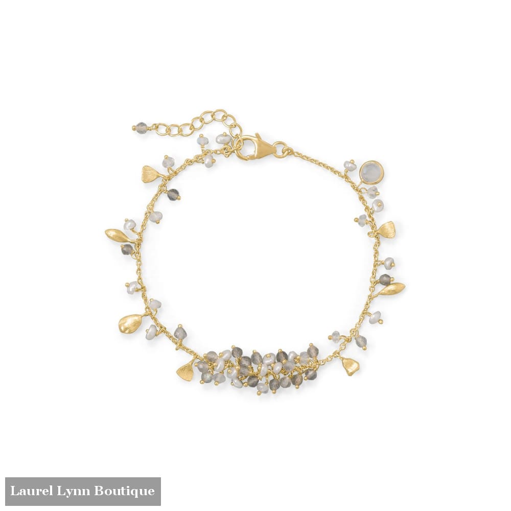 7+1 14 Karat Gold Plated Rainbow Moonstone Labradorite and Pearl Bracelet - 23590 - Liliana Skye
