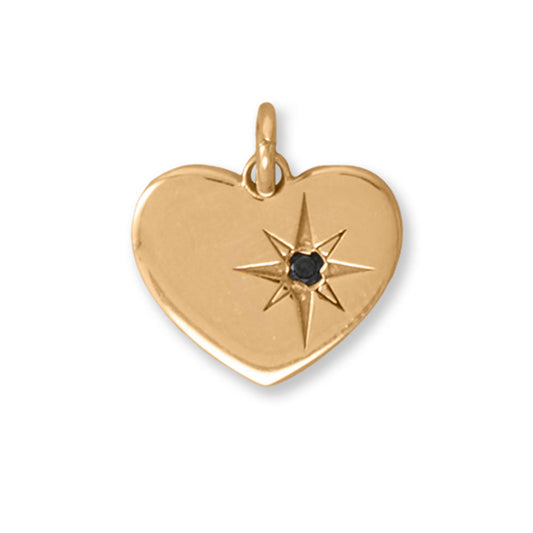 14 Karat Gold Plated Black Diamond Star Design Heart Pendant