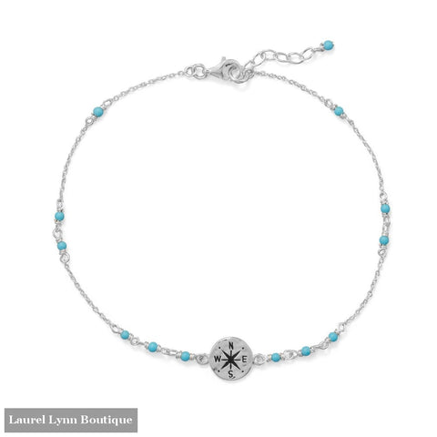 9.25+.75 Blue Beaded Anklet with Compass Charm - 92140 - Liliana Skye