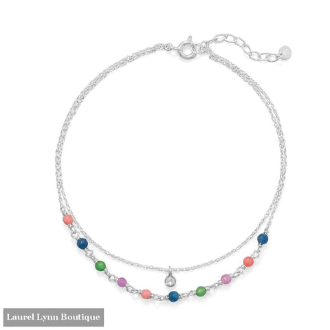 9+1 Multi Color Jade and CZ Double Strand Anklet - 92141 - Liliana Skye