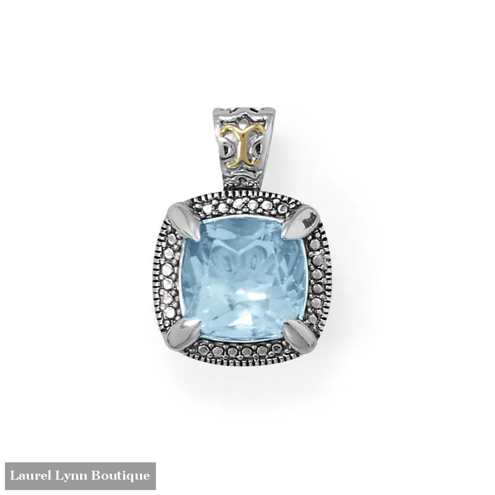 Beautifully Blue! 14 Karat Gold and Rhodium Plated Silver Blue Topaz Pendant - LE1287 - Liliana Skye