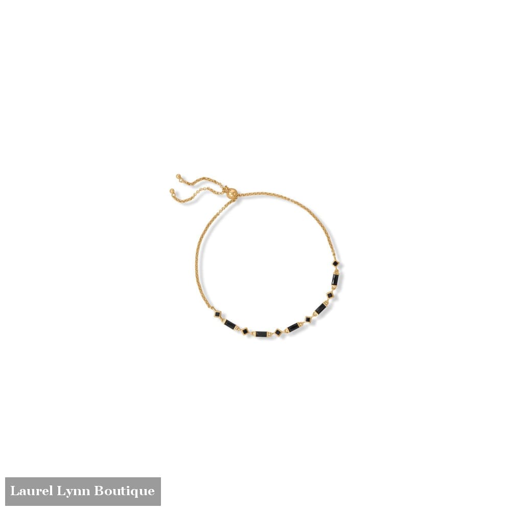 Bodacious Baguettes! 14 Karat Gold Plated Black CZ Bolo Bracelet - 23605 - Liliana Skye